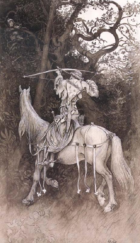 Erland Draws His Bow Pen and ink Wash-drawing, Carl Larsson